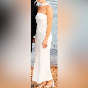 Strapless satin white dress